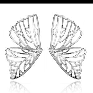 Hollow Silver Butterfly Statement Stud Earrings